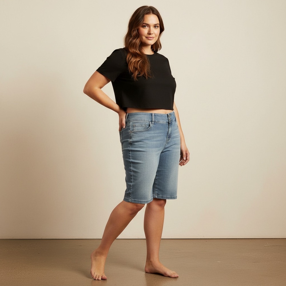 Torrid Premium Plus Size 18 Denim Bermuda Jegging Shorts | High Rise Stretch - Picture 2 of 13